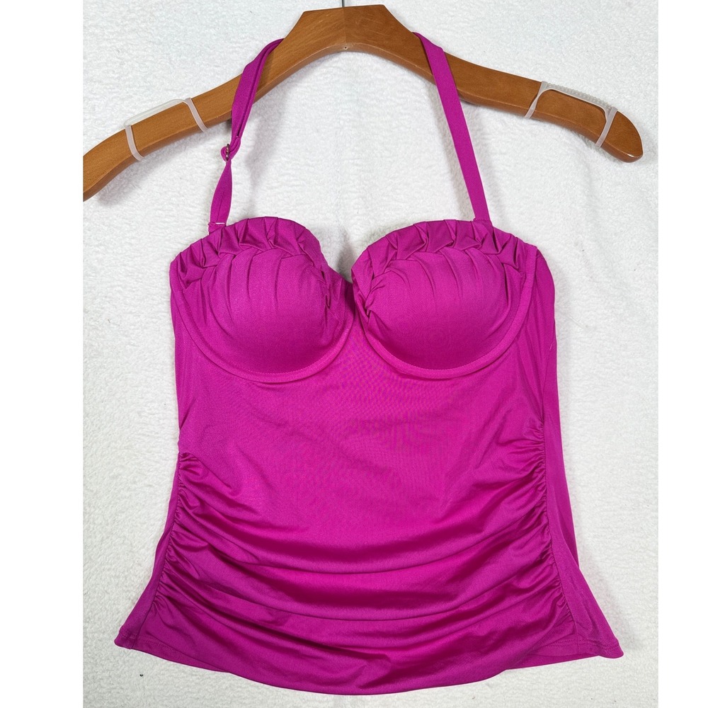 Lands End Magenta Pink Ruched Underwire Tankini‎ Top Halter 438512 Womens 6